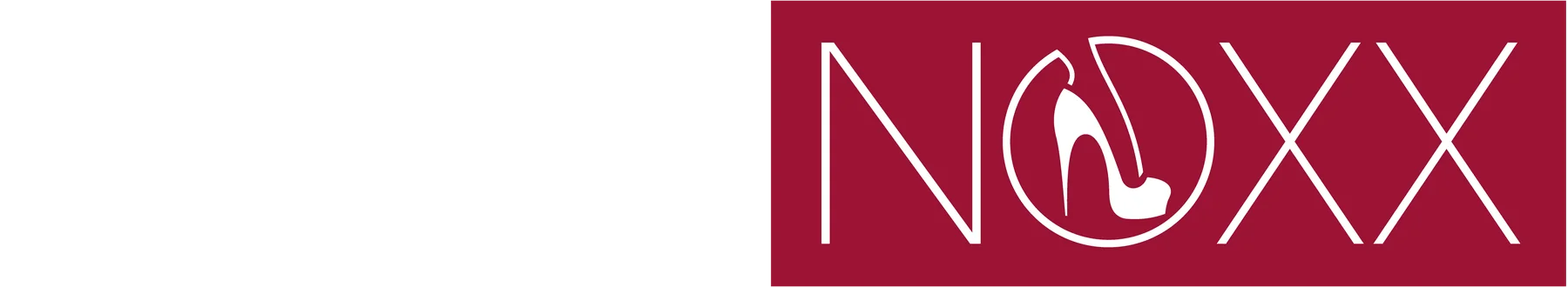 Horizontal NoraNoxx reverse logo lockup with the heel symbol integrated into the wordmark